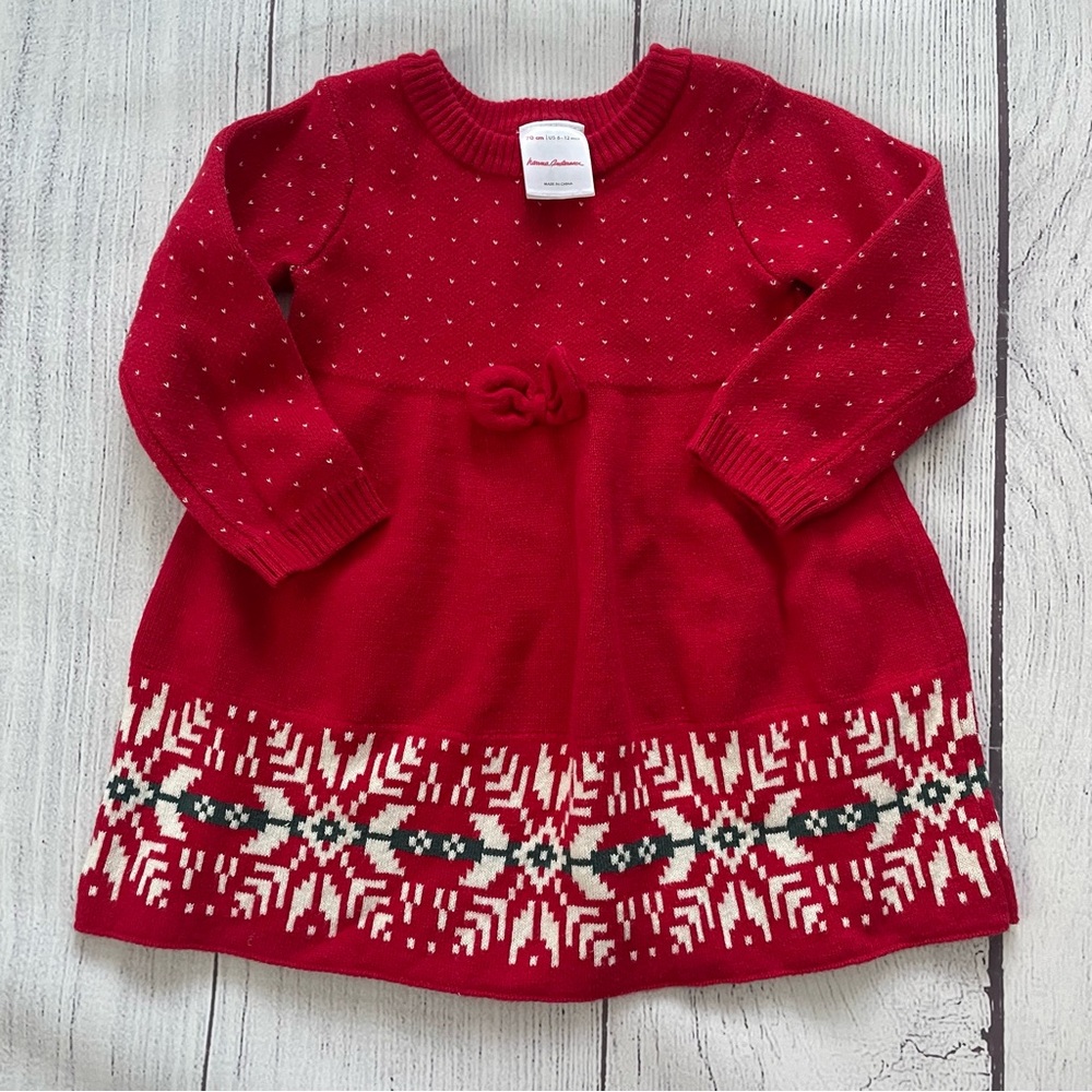 Hanna Andersson Red Snowflake Print Sweater Dress size 70/6-12 months